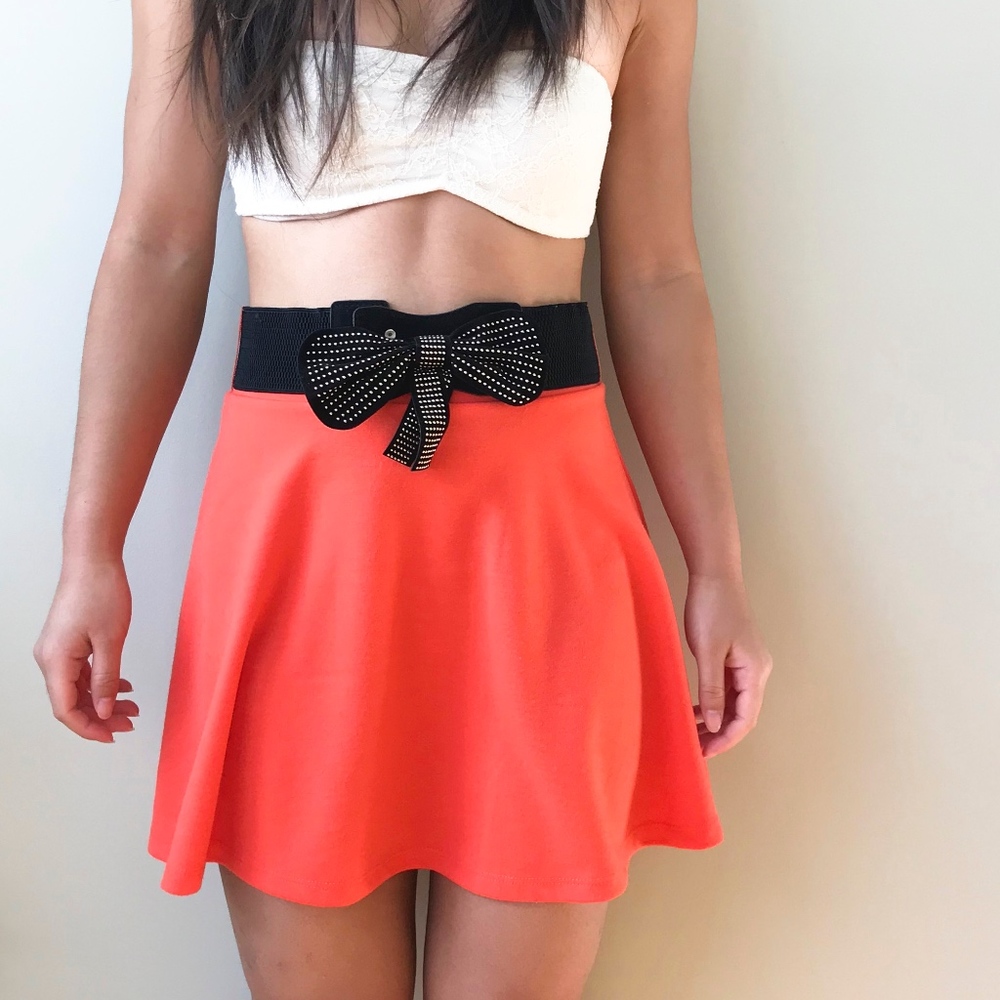 Orange Skater Skirt with Bow Belt